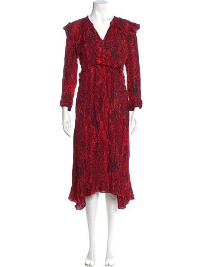 Pre-owned Ba&sh Floral Print Long Dress In Red