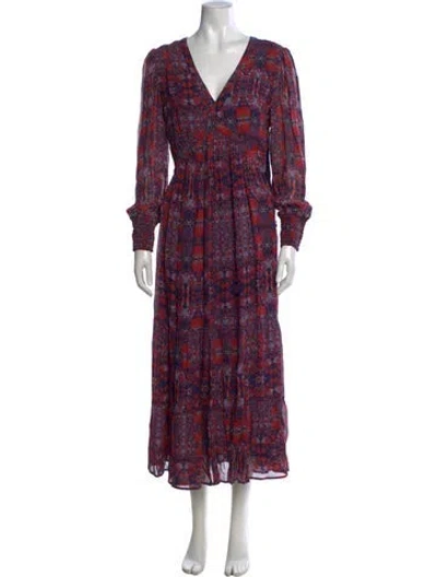 Pre-owned Ba&sh Floral Print Long Dress In Red