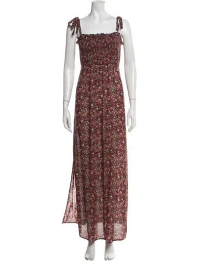 Pre-owned Ba&sh Floral Print Long Dress In Red