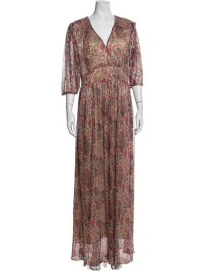 Pre-owned Ba&sh Floral Print Long Dress In Red