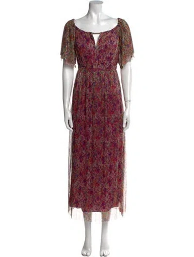 Pre-owned Ba&sh Floral Print Long Dress W/ Tags In Black