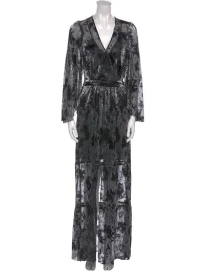 Pre-owned Ba&sh Floral Print Long Dress W/ Tags In Black