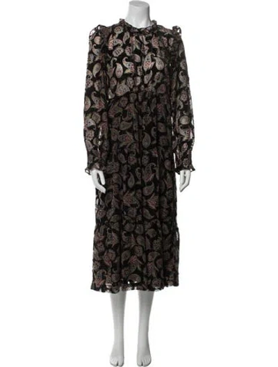 Pre-owned Ba&sh Floral Print Long Dress W/ Tags In Black