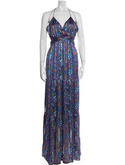 Pre-owned Ba&sh Floral Print Long Dress W/ Tags In Blue