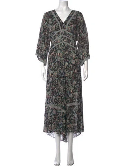 Pre-owned Ba&sh Floral Print Long Dress W/ Tags In Blue
