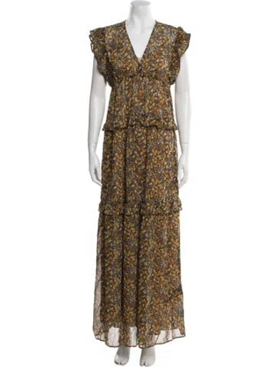 Pre-owned Ba&sh Floral Print Long Dress W/ Tags In Brown