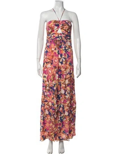 Pre-owned Ba&sh Floral Print Long Dress W/ Tags In Brown