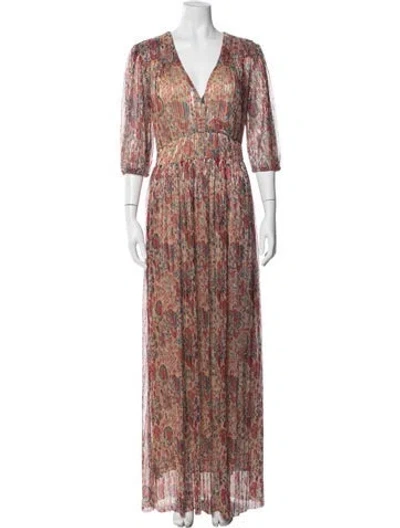 Pre-owned Ba&sh Floral Print Long Dress W/ Tags In Gold