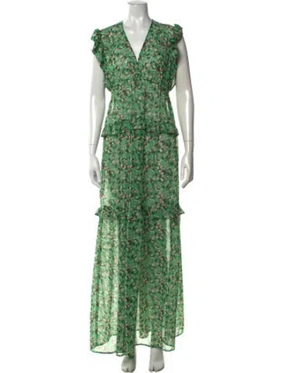 Pre-owned Ba&sh Floral Print Long Dress W/ Tags In Green