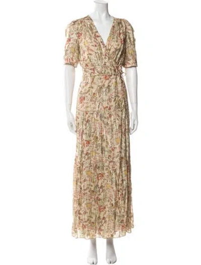 Pre-owned Ba&sh Floral Print Long Dress W/ Tags In Neutral