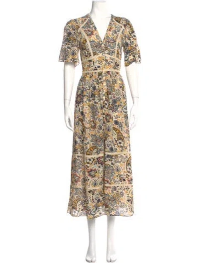 Pre-owned Ba&sh Floral Print Long Dress W/ Tags In Neutral