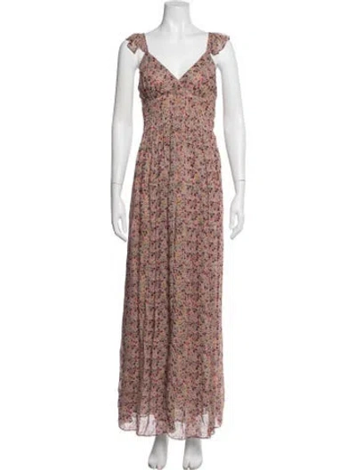 Pre-owned Ba&sh Floral Print Long Dress W/ Tags In Pink