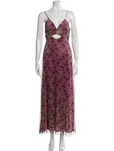 Pre-owned Ba&sh Floral Print Long Dress W/ Tags In Purple