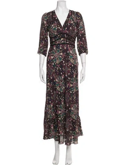 Pre-owned Ba&sh Floral Print Long Dress W/ Tags In Purple