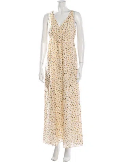 Pre-owned Ba&sh Floral Print Long Dress W/ Tags In Yellow