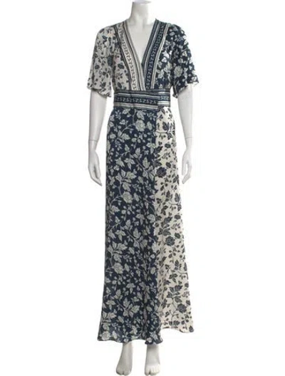 Pre-owned Ba&sh Floral Print Long Dress In White