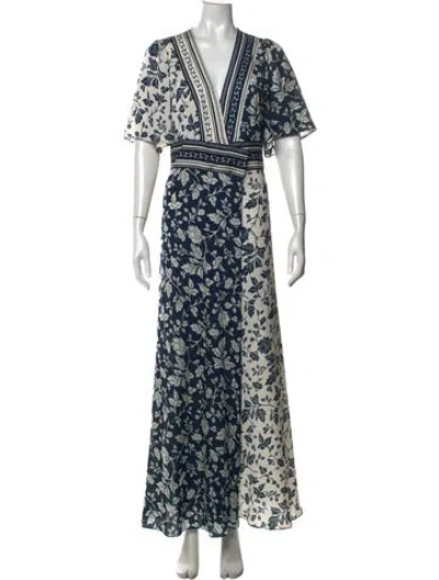 Pre-owned Ba&sh Floral Print Long Dress In White
