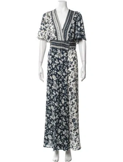 Pre-owned Ba&sh Floral Print Long Dress In White