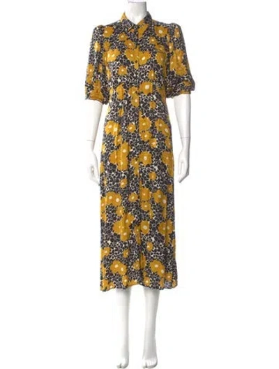 Pre-owned Ba&sh Floral Print Long Dress In Yellow