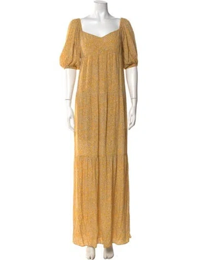 Pre-owned Ba&sh Floral Print Long Dress In Yellow