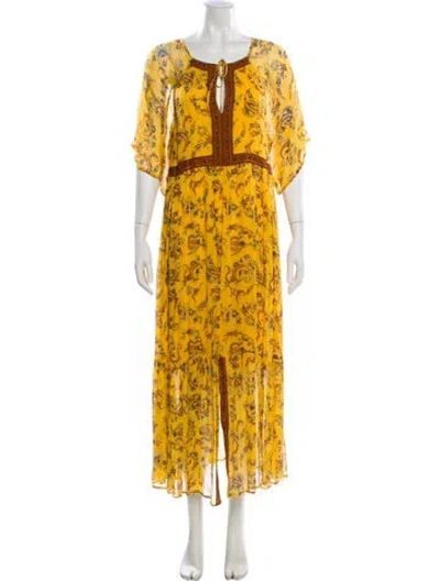 Pre-owned Ba&sh Floral Print Long Dress In Yellow