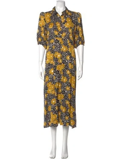 Pre-owned Ba&sh Floral Print Long Dress In Yellow