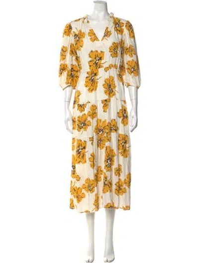 Pre-owned Ba&sh Floral Print Long Dress In Yellow