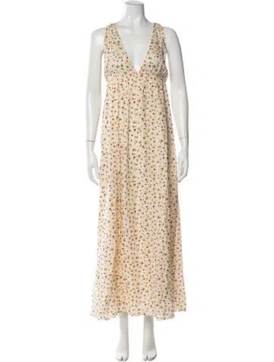Pre-owned Ba&sh Floral Print Long Dress In Yellow