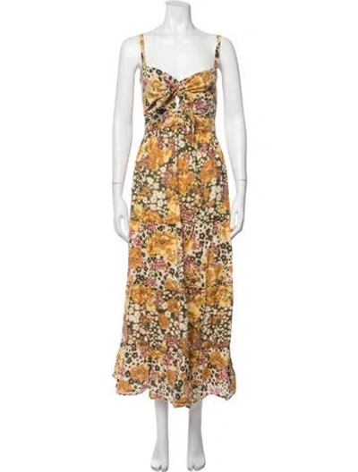Pre-owned Ba&sh Floral Print Long Dress In Yellow