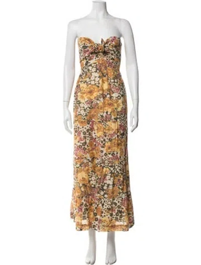 Pre-owned Ba&sh Floral Print Long Dress In Yellow