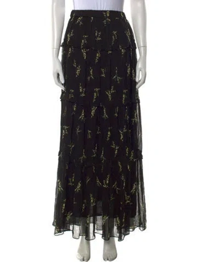 Pre-owned Ba&sh Floral Print Long Skirt In Black