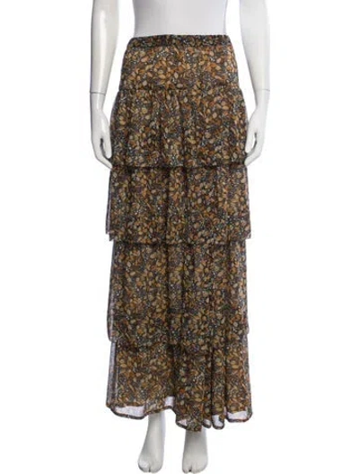 Pre-owned Ba&sh Floral Print Long Skirt In Black