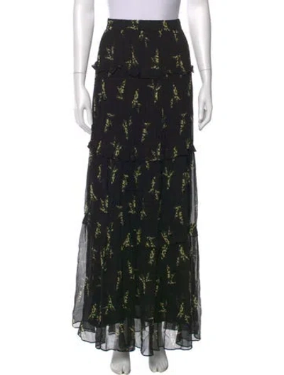 Pre-owned Ba&sh Floral Print Long Skirt In Black