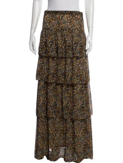 Pre-owned Ba&sh Floral Print Long Skirt In Brown