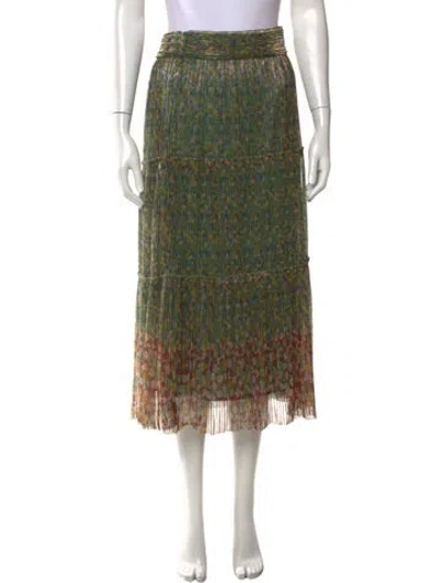 Pre-owned Ba&sh Floral Print Long Skirt In Green/metallic