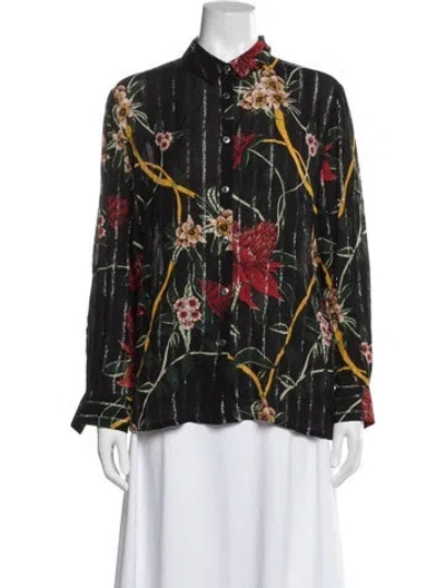 Pre-owned Ba&sh Floral Print Long Sleeve Blouse In Black