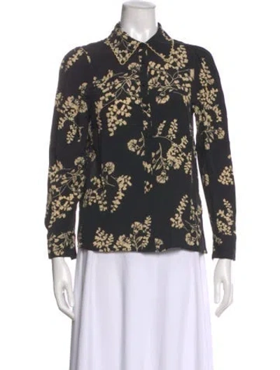 Pre-owned Ba&sh Floral Print Long Sleeve Blouse In Black