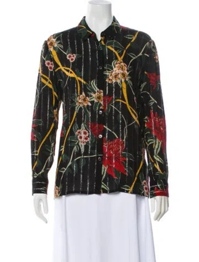 Pre-owned Ba&sh Floral Print Long Sleeve Blouse In Black