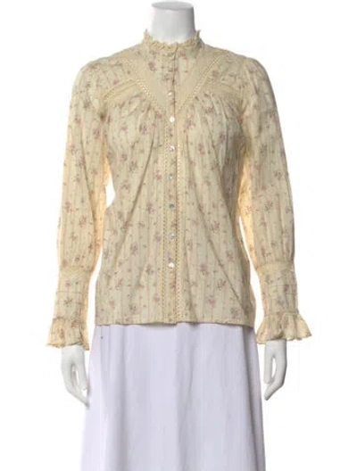 Pre-owned Ba&sh Floral Print Long Sleeve Blouse In Black