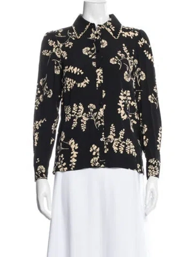 Pre-owned Ba&sh Floral Print Long Sleeve Blouse In Black
