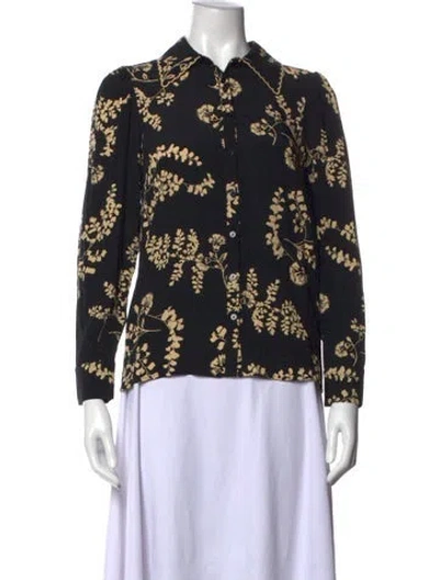 Pre-owned Ba&sh Floral Print Long Sleeve Blouse In Black