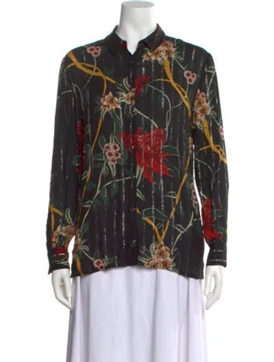 Pre-owned Ba&sh Floral Print Long Sleeve Blouse In Black