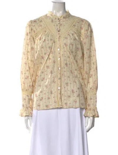 Pre-owned Ba&sh Floral Print Long Sleeve Blouse In Black