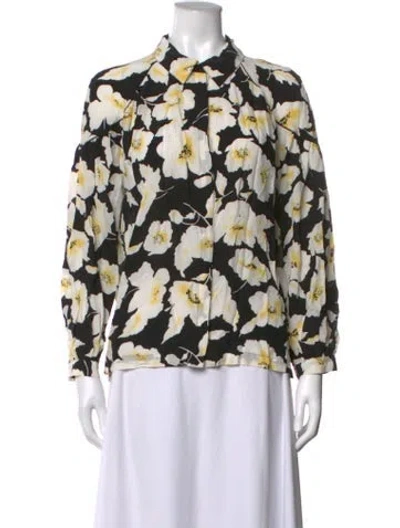 Pre-owned Ba&sh Floral Print Long Sleeve Blouse In Black