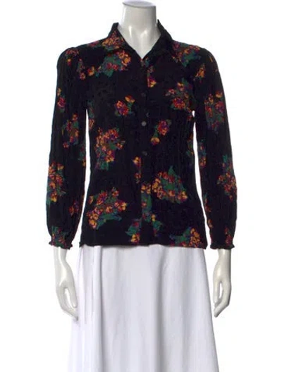 Pre-owned Ba&sh Floral Print Long Sleeve Blouse In Black