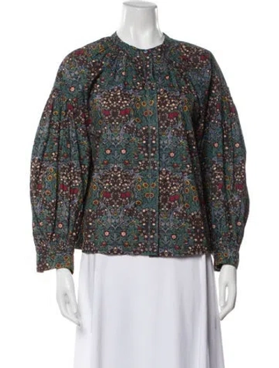Pre-owned Ba&sh Floral Print Long Sleeve Blouse In Blue