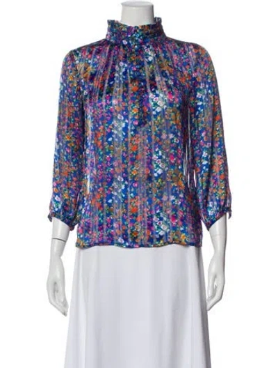 Pre-owned Ba&sh Floral Print Long Sleeve Blouse In Blue