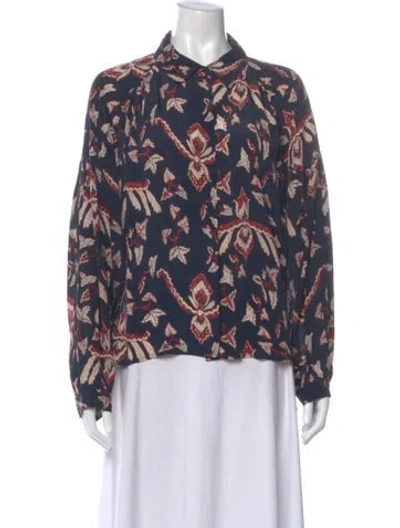 Pre-owned Ba&sh Floral Print Long Sleeve Blouse In Blue