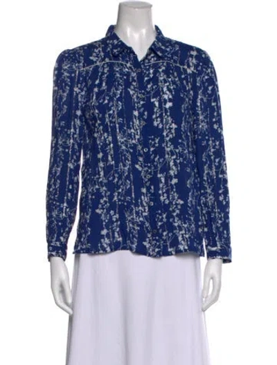 Pre-owned Ba&sh Floral Print Long Sleeve Blouse In Blue