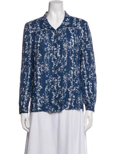 Pre-owned Ba&sh Floral Print Long Sleeve Blouse In Blue